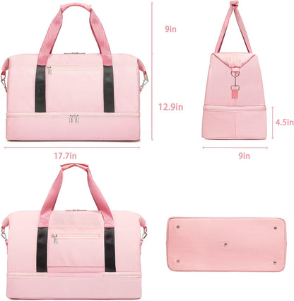Sports Gym Bag for Women, Travel Duffle Bag with Shoe Compartment (Z-Pink)