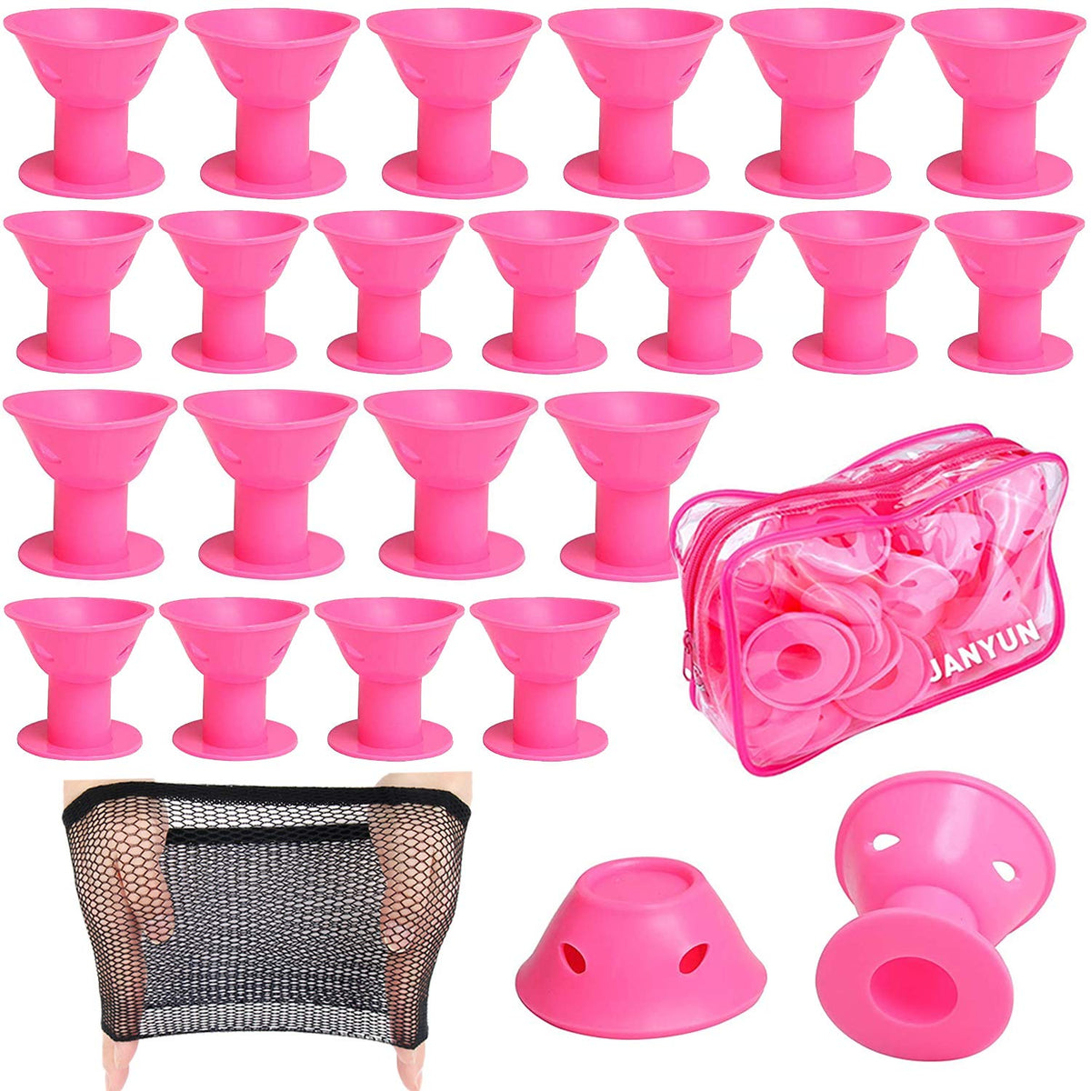 40Pcs Pink Hair Rollers,Silicone Heatless Curlers for Women Girl