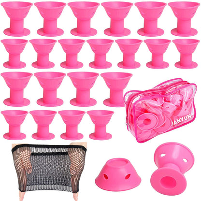 40Pcs Pink Hair Rollers,Silicone Heatless Curlers for Women Girl