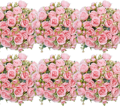 6 Pcs Peonies Artificial Flowers, Pink Flowers for Centerpieces