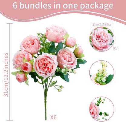 6 Pcs Peonies Artificial Flowers, Pink Flowers for Centerpieces