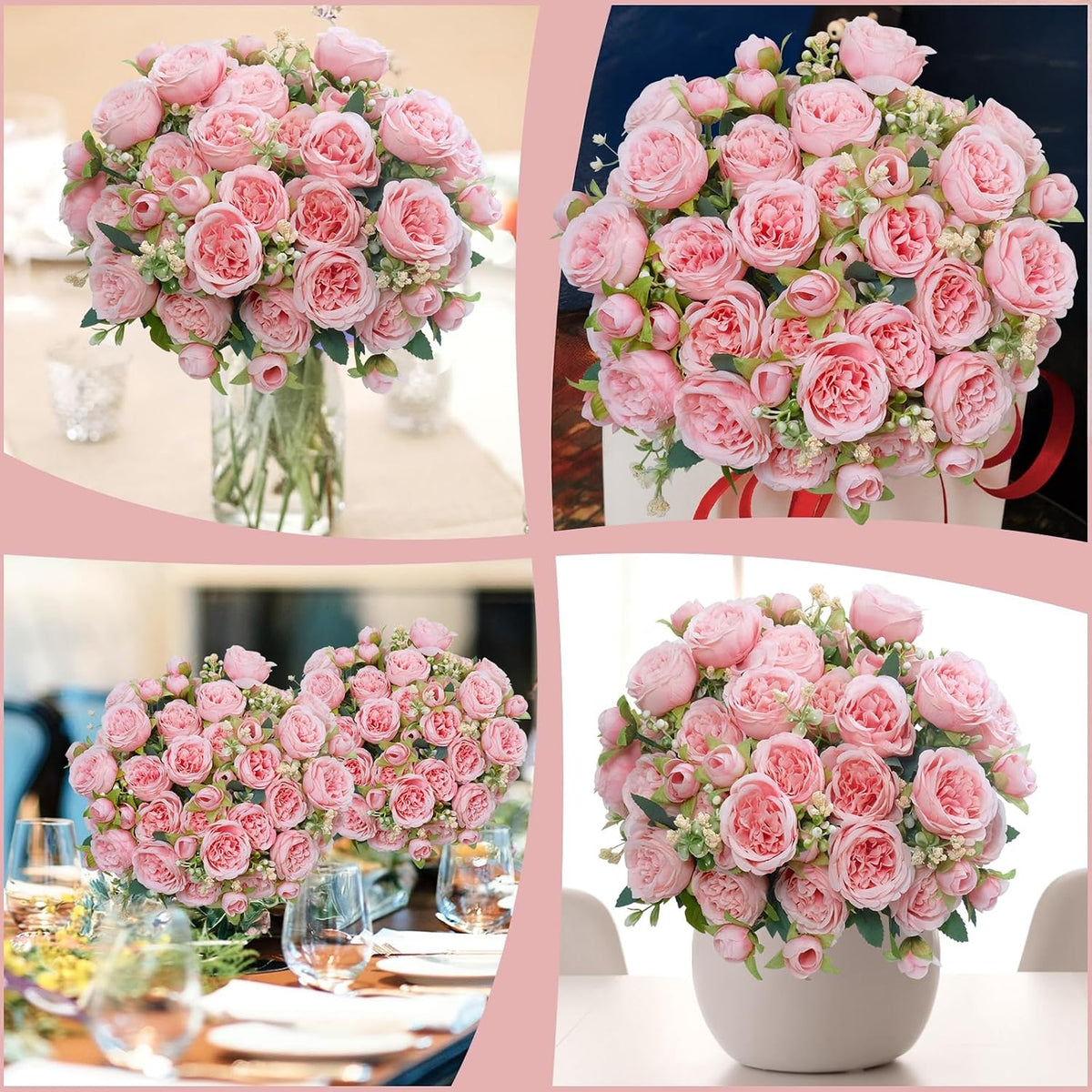6 Pcs Peonies Artificial Flowers, Pink Flowers for Centerpieces