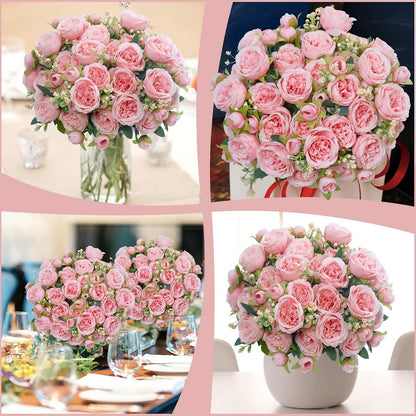 6 Pcs Peonies Artificial Flowers, Pink Flowers for Centerpieces