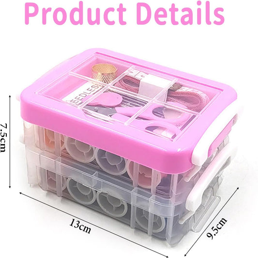 Sewing Kit for Adults,Sewing Kit Travel,2 Tier Sewing Kits(Pink)