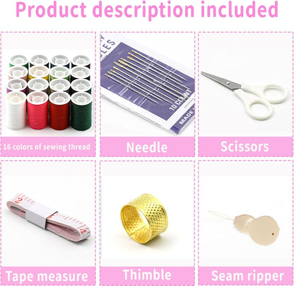 Sewing Kit for Adults,Sewing Kit Travel,2 Tier Sewing Kits(Pink)