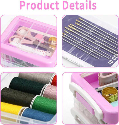 Sewing Kit for Adults,Sewing Kit Travel,2 Tier Sewing Kits(Pink)