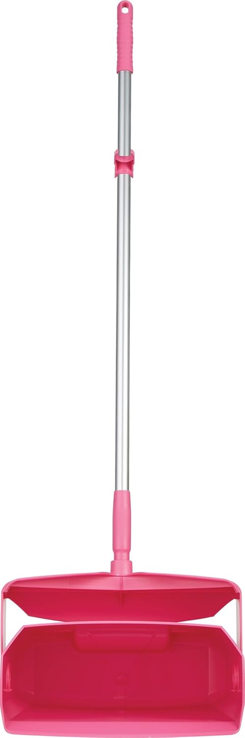 A Vikan Company 62501 Lobby Dustpan with Broom, Polypropylene/Polyester/Aluminum, 7" X 14" Bin, 37" Handle, Pink