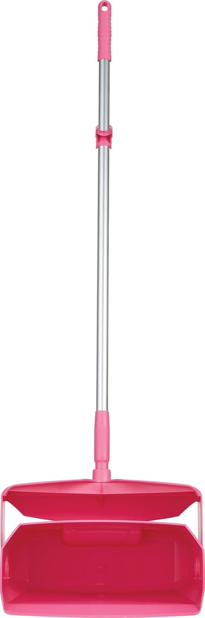 A Vikan Company 62501 Lobby Dustpan with Broom, Polypropylene/Polyester/Aluminum, 7" X 14" Bin, 37" Handle, Pink