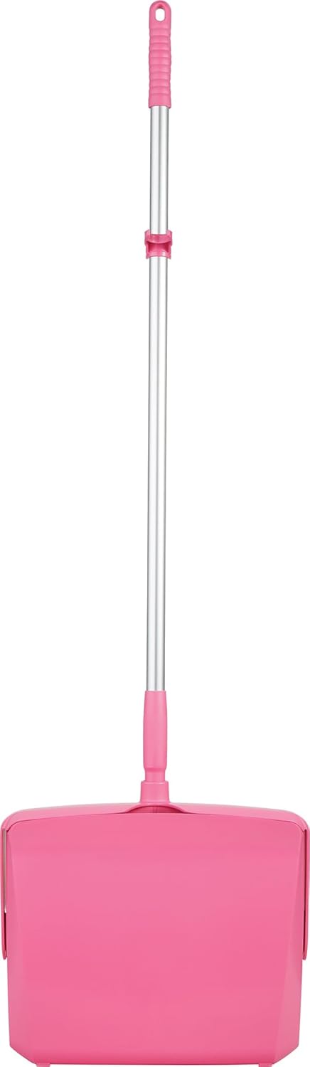 A Vikan Company 62501 Lobby Dustpan with Broom, Polypropylene/Polyester/Aluminum, 7" X 14" Bin, 37" Handle, Pink