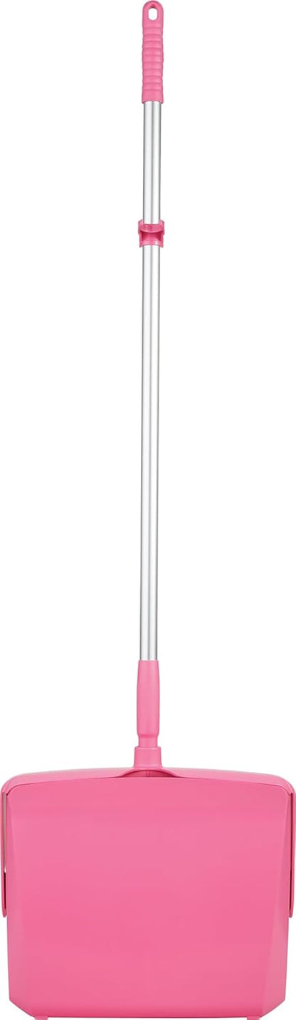 A Vikan Company 62501 Lobby Dustpan with Broom, Polypropylene/Polyester/Aluminum, 7" X 14" Bin, 37" Handle, Pink