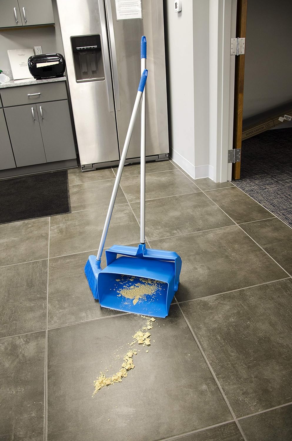 A Vikan Company 62501 Lobby Dustpan with Broom, Polypropylene/Polyester/Aluminum, 7" X 14" Bin, 37" Handle, Pink