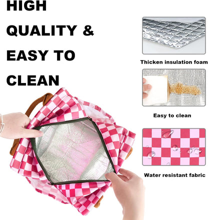 Lunch Bag Women, Reusable Leakproof Cooler Tote - Checker Pink