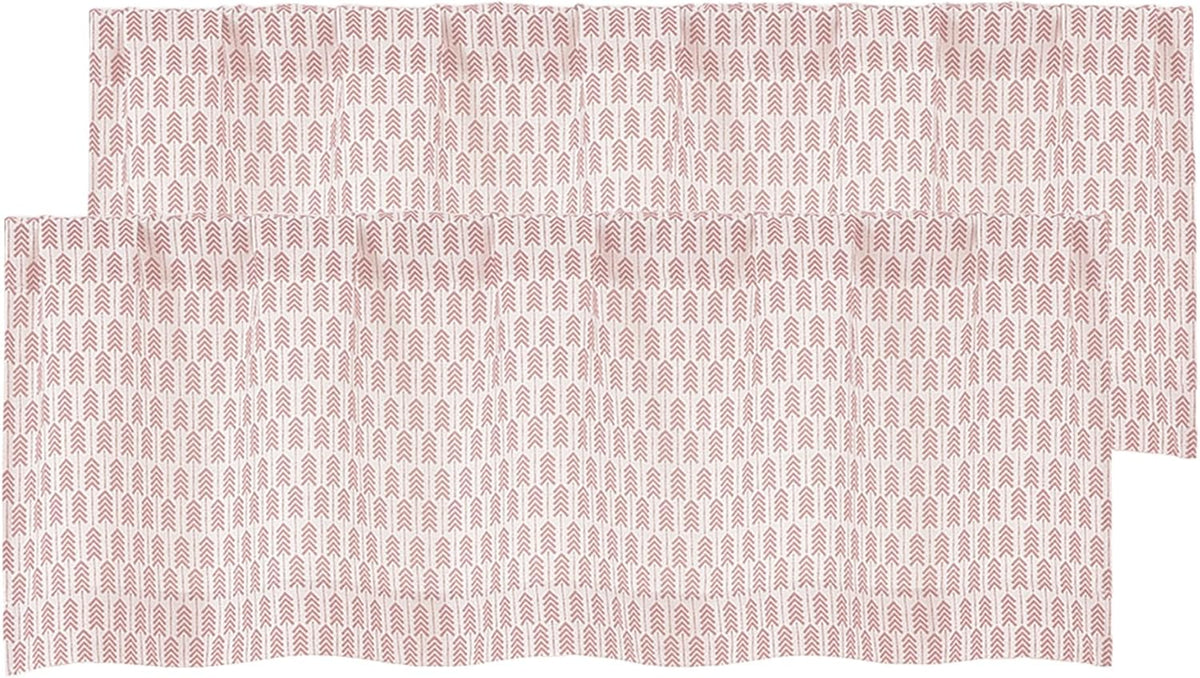 Pink Valances for Windows 14 Inch Length 2 Pcs, Light Filtering Faux Linen Modern Window Valances, Arrow Pattern Rod Pocket Small Curtains for Bedroom Bathroom Basement, 52" W x 14" L