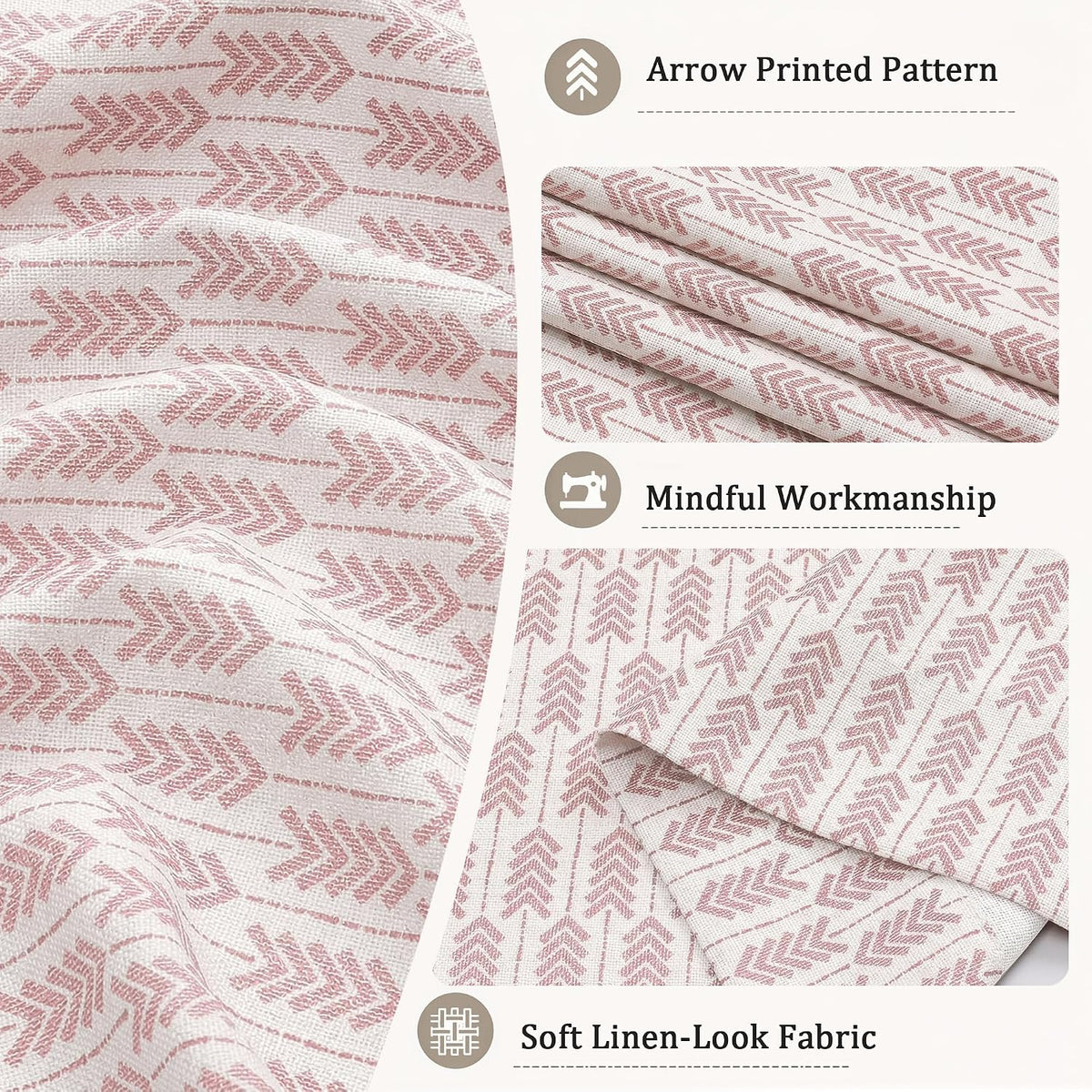 Pink Valances for Windows 14 Inch Length 2 Pcs, Light Filtering Faux Linen Modern Window Valances, Arrow Pattern Rod Pocket Small Curtains for Bedroom Bathroom Basement, 52" W x 14" L