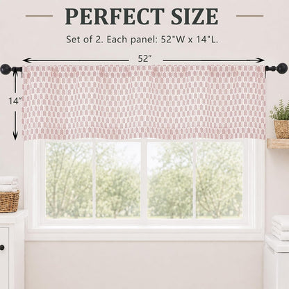 Pink Valances for Windows 14 Inch Length 2 Pcs, Light Filtering Faux Linen Modern Window Valances, Arrow Pattern Rod Pocket Small Curtains for Bedroom Bathroom Basement, 52" W x 14" L