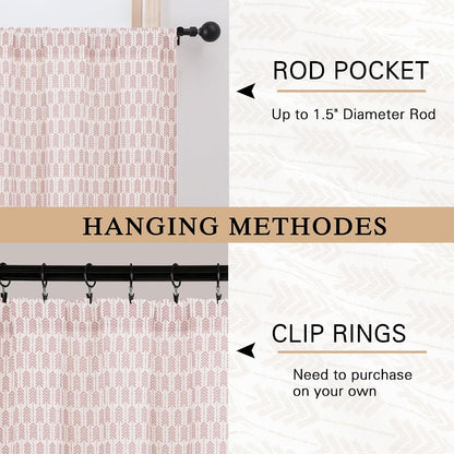 Pink Valances for Windows 14 Inch Length 2 Pcs, Light Filtering Faux Linen Modern Window Valances, Arrow Pattern Rod Pocket Small Curtains for Bedroom Bathroom Basement, 52" W x 14" L