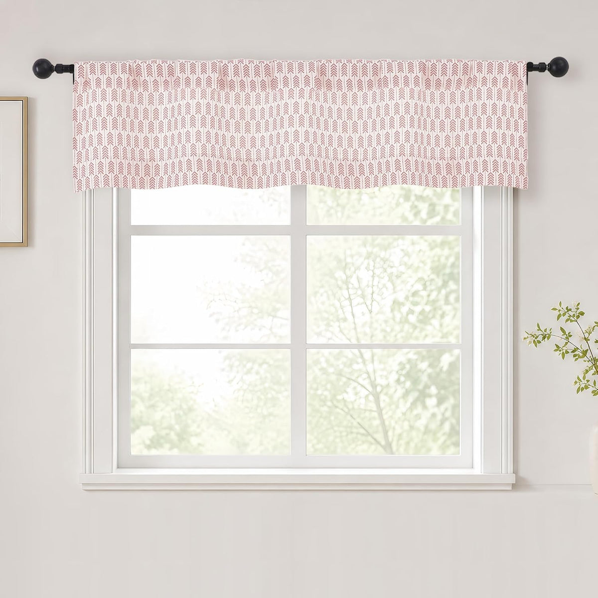 Pink Valances for Windows 14 Inch Length 2 Pcs, Light Filtering Faux Linen Modern Window Valances, Arrow Pattern Rod Pocket Small Curtains for Bedroom Bathroom Basement, 52" W x 14" L