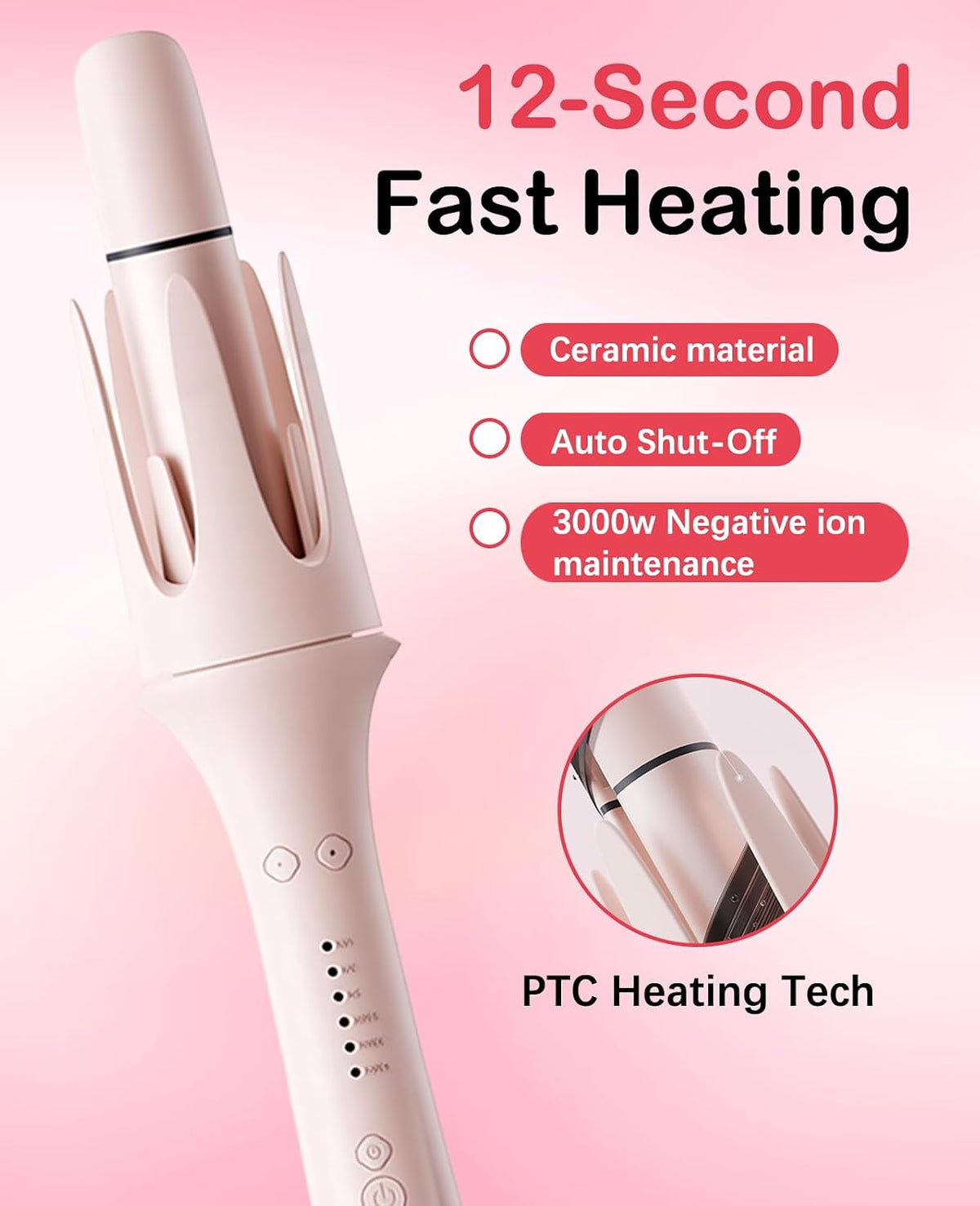4 in 1 Automatic Curling Iron, Rotating Auto Hair Curler with 1" 1.25" 1.5" Barrels & Straightening Brush, 3 Temp 3 Timer, Ionic Ceramic, Anti-Scald, 60 Min Auto Shut-Off(Cherry Blossom Pink)