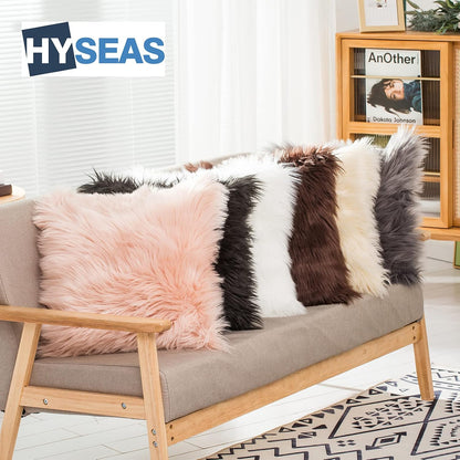 Set of 2 Decorative Faux Fur Throw Pillow Covers, Pale Pink Fluffy Soft Fuzzy Square Cushion Cover Pillow Case for Sofa, Couch, Chair, Bed, Cafe, 18 x 18 Inches