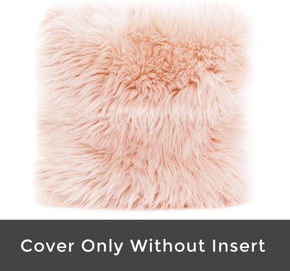 Set of 2 Decorative Faux Fur Throw Pillow Covers, Pale Pink Fluffy Soft Fuzzy Square Cushion Cover Pillow Case for Sofa, Couch, Chair, Bed, Cafe, 18 x 18 Inches