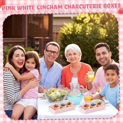 Bokon 50 Pack Pink Gingham Treat Boxes with Clear Lids, Window Dessert Boxes for Cookies Cupcakes Macarons, Disposable Bakery to Go Containers for Wedding Favors, Bridal Shower, Sweet 16 Party