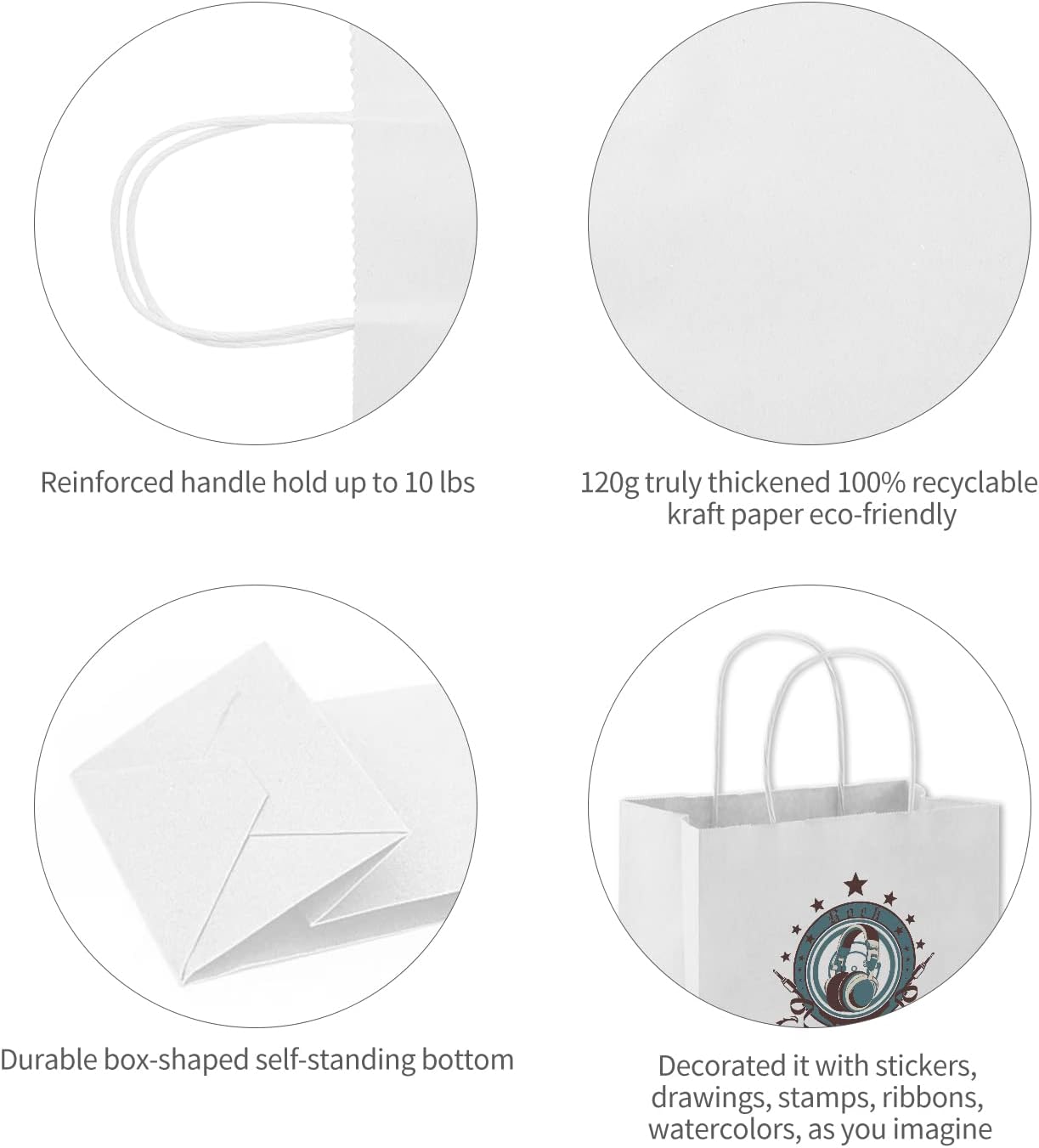 COGLARING 100Pcs White Gift Bags with Handles - 11x5.9x11 Inch Kraft Paper Bags Bulk for Weddings, Parties, Retail & Gift Wrapping - White Paper Bag