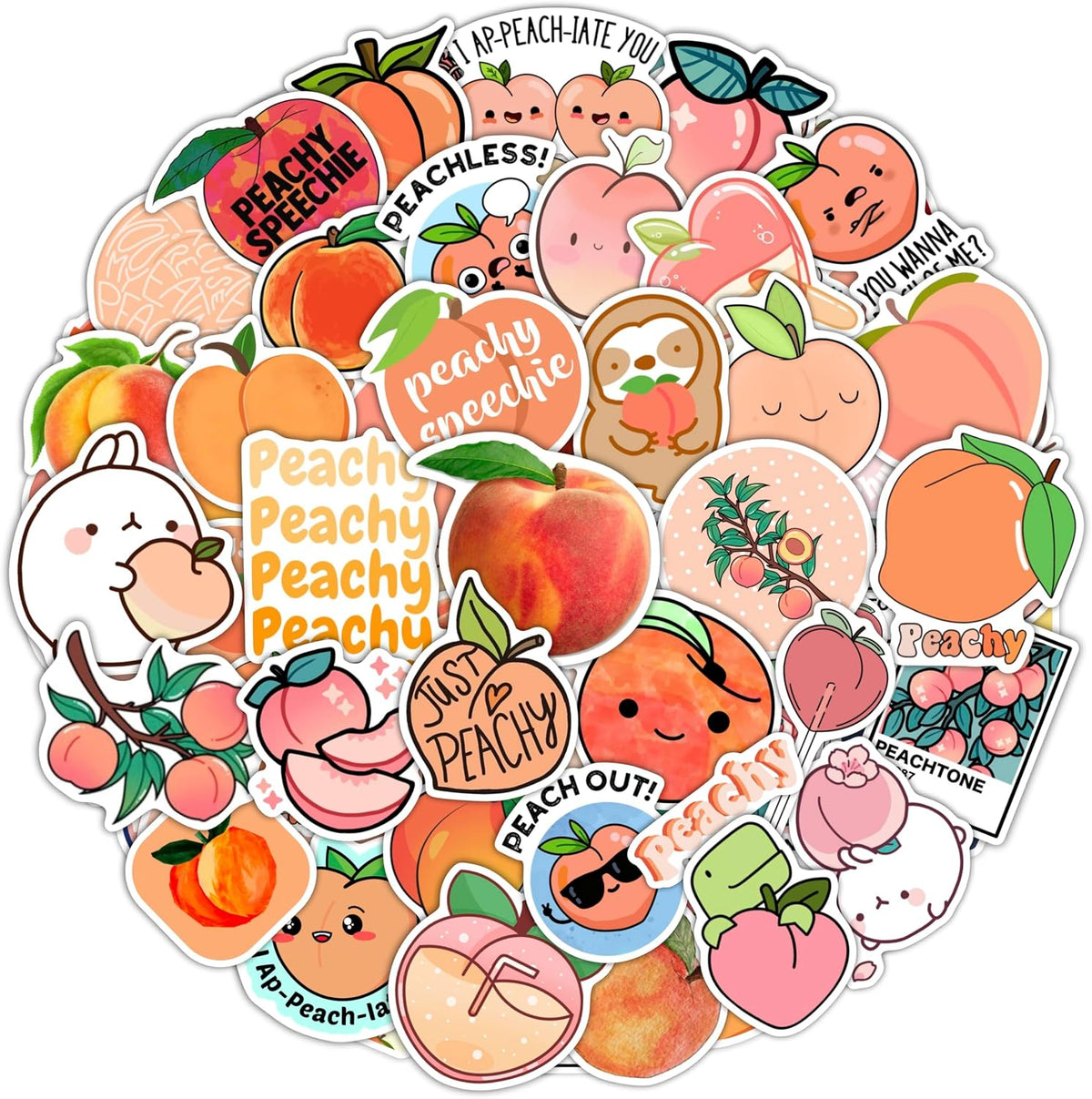 100Pcs Peach Stickers for Water Bottle and Laptop - Waterproof Vinyl Fruit Decals, Peach Gifts, Gifts for Women & Men