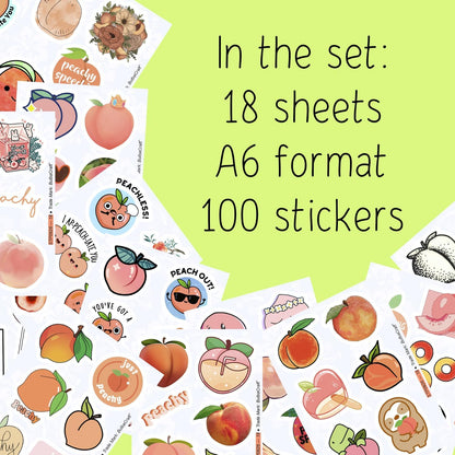 100Pcs Peach Stickers for Water Bottle and Laptop - Waterproof Vinyl Fruit Decals, Peach Gifts, Gifts for Women & Men