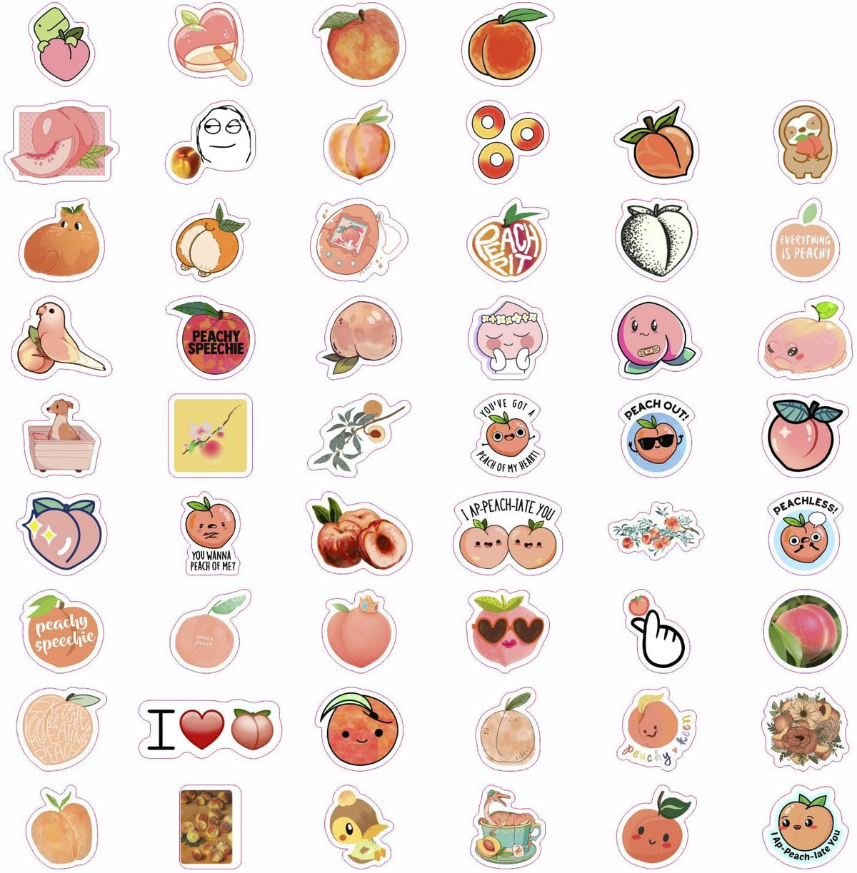 100Pcs Peach Stickers for Water Bottle and Laptop - Waterproof Vinyl Fruit Decals, Peach Gifts, Gifts for Women & Men