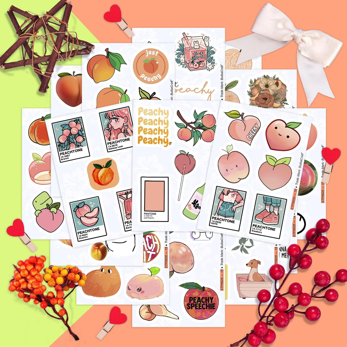 100Pcs Peach Stickers for Water Bottle and Laptop - Waterproof Vinyl Fruit Decals, Peach Gifts, Gifts for Women & Men