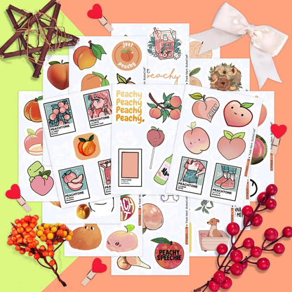 100Pcs Peach Stickers for Water Bottle and Laptop - Waterproof Vinyl Fruit Decals, Peach Gifts, Gifts for Women & Men