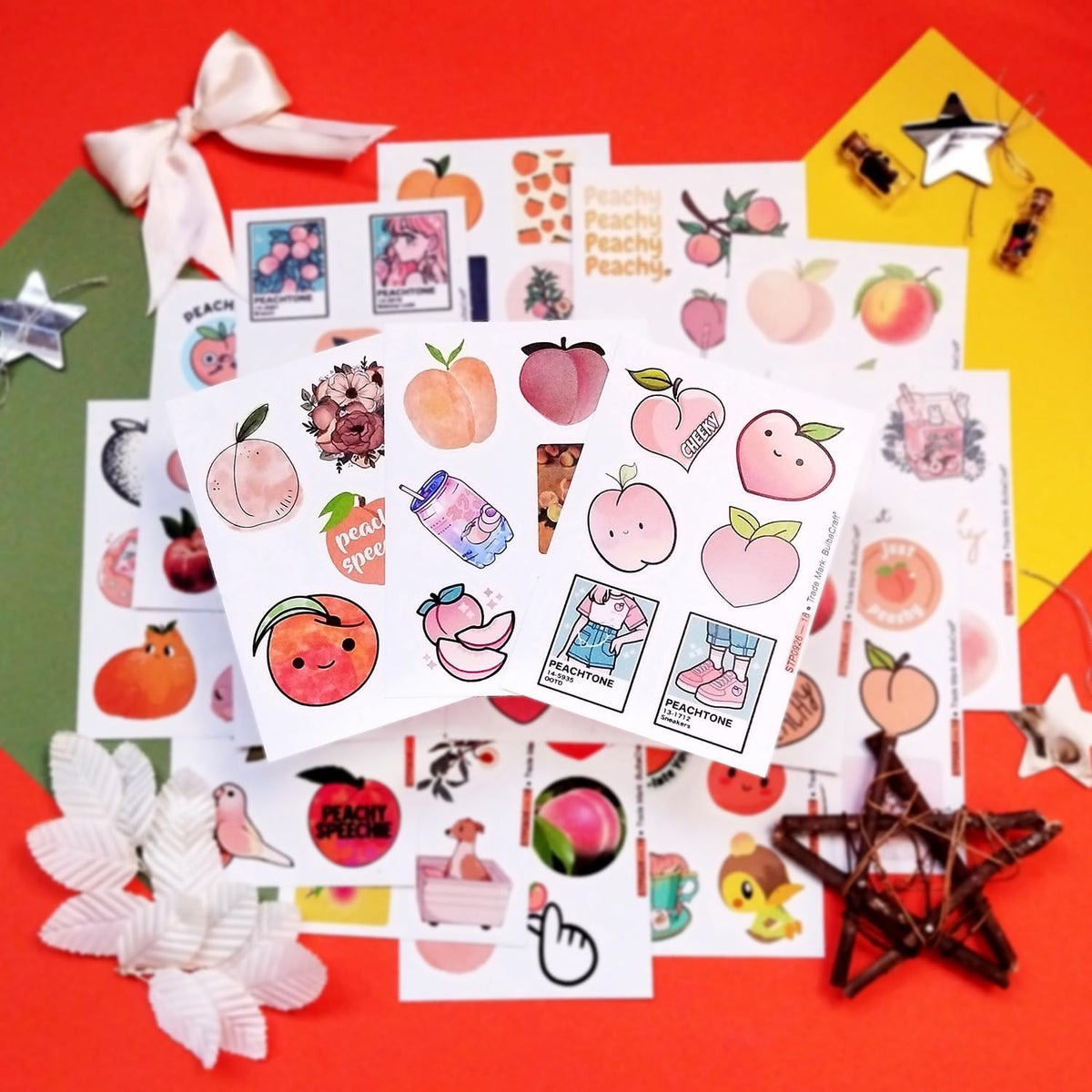 100Pcs Peach Stickers for Water Bottle and Laptop - Waterproof Vinyl Fruit Decals, Peach Gifts, Gifts for Women & Men