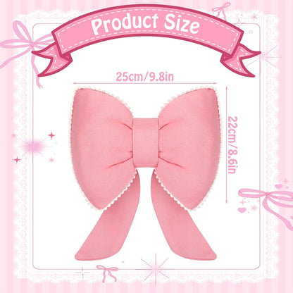 Pink Bow Pillow Soft Bow Shaped Throw Pillows Decorative Cute Cushion Aesthetic Home Decor for Room Bed Sofa Couch(Lace Trim,Silk)