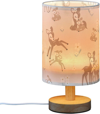 Bedside Table Lamp Woodland Animals Nightstand Lamp with Wood Forest Deer Floral Pink Desk Lamps for Bedroom Living Room Nursery Office Home Decor