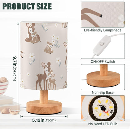 Bedside Table Lamp Woodland Animals Nightstand Lamp with Wood Forest Deer Floral Pink Desk Lamps for Bedroom Living Room Nursery Office Home Decor