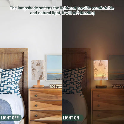 Bedside Table Lamp Woodland Animals Nightstand Lamp with Wood Forest Deer Floral Pink Desk Lamps for Bedroom Living Room Nursery Office Home Decor