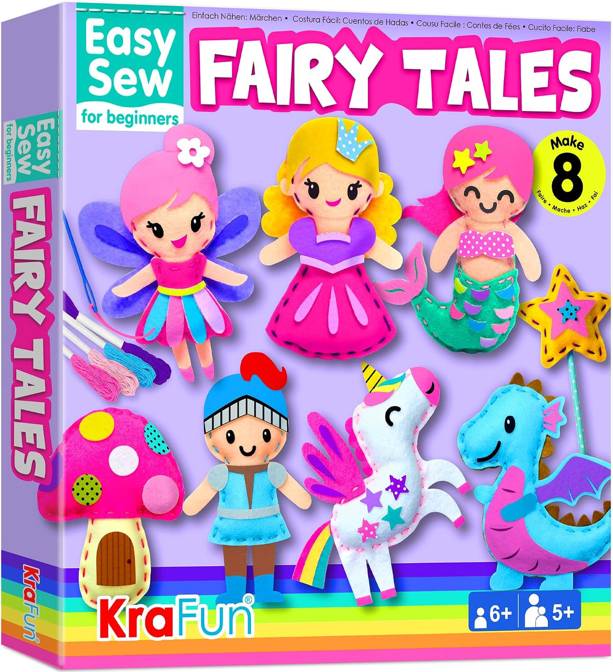 KRAFUN Fairy Tales Sewing Kit for Kids Ages 5-10 | 8 Projects