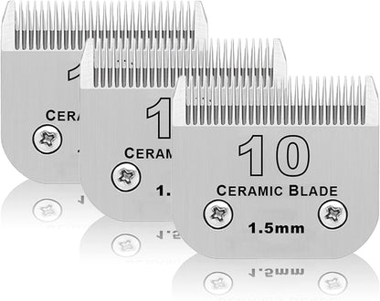10# Dog Grooming Ceramic Blades,Compatible with Andis,Oster A5,Wahl KM10 | Size 10# Detachable Ceramic Blade 1/16-Inch 1.5MM Cut Length,3 Pack