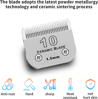 10# Dog Grooming Ceramic Blades,Compatible with Andis,Oster A5,Wahl KM10 | Size 10# Detachable Ceramic Blade 1/16-Inch 1.5MM Cut Length,3 Pack