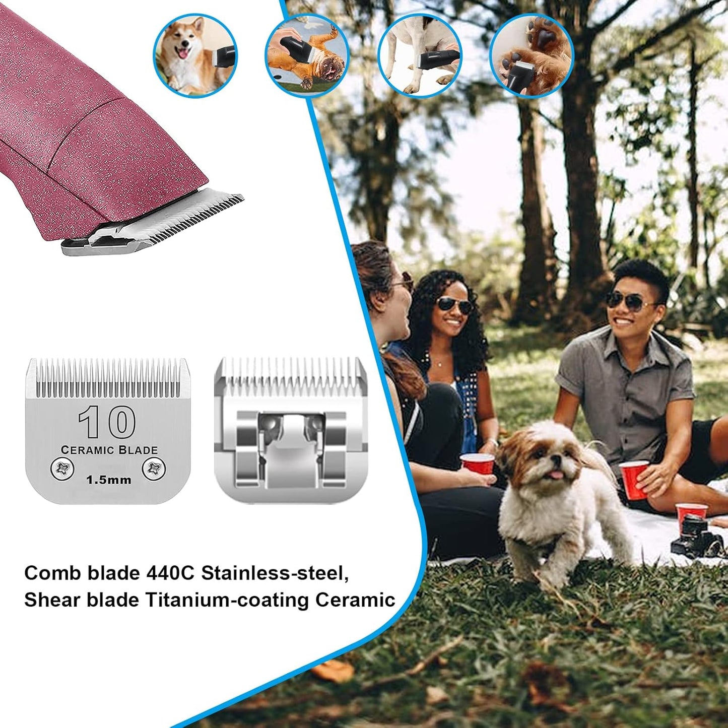 10# Dog Grooming Ceramic Blades,Compatible with Andis,Oster A5,Wahl KM10 | Size 10# Detachable Ceramic Blade 1/16-Inch 1.5MM Cut Length,3 Pack
