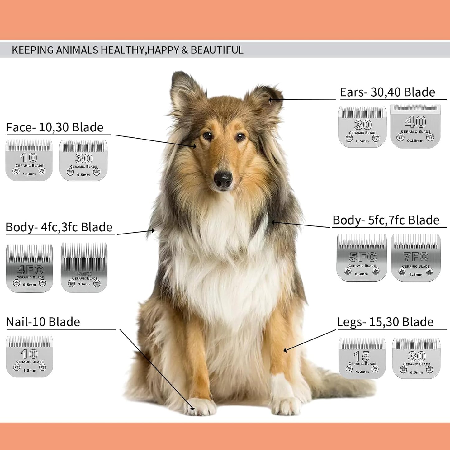 10# Dog Grooming Ceramic Blades,Compatible with Andis,Oster A5,Wahl KM10 | Size 10# Detachable Ceramic Blade 1/16-Inch 1.5MM Cut Length,3 Pack