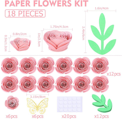 Mverse Pink Forever Rose, 3D Rolled Roses Paper Flowers Decorations for Custom Shadow Box Frame, Mini Artificial Crafts DIY Birthday Gift (18 Pieces, Light Pink)