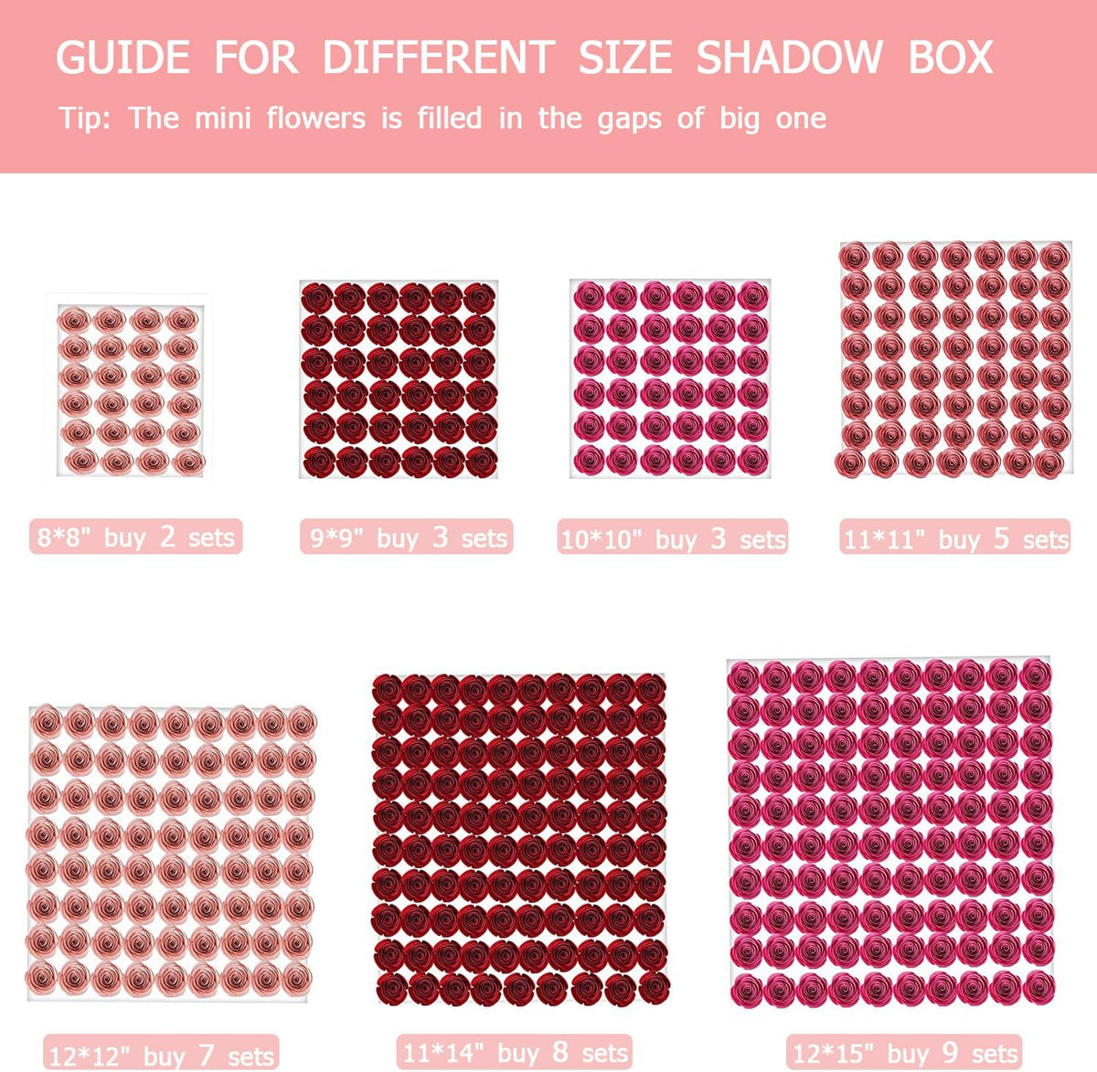 Mverse Pink Forever Rose, 3D Rolled Roses Paper Flowers Decorations for Custom Shadow Box Frame, Mini Artificial Crafts DIY Birthday Gift (18 Pieces, Light Pink)