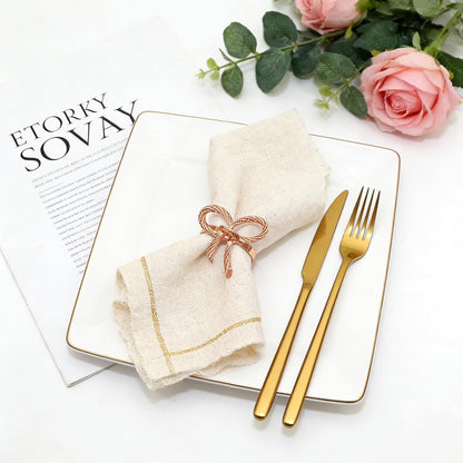 Rose Gold Bow Napkin Rings Set of 12 for Wedding Party Birthday Holiday Family Dinner Daily Table Decor,Elegant Metal Bow Tie Napkin Ring Holders for Valentine's Day Banquet Decoration