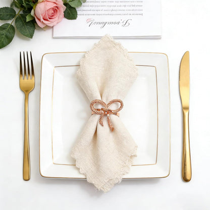 Rose Gold Bow Napkin Rings Set of 12 for Wedding Party Birthday Holiday Family Dinner Daily Table Decor,Elegant Metal Bow Tie Napkin Ring Holders for Valentine's Day Banquet Decoration