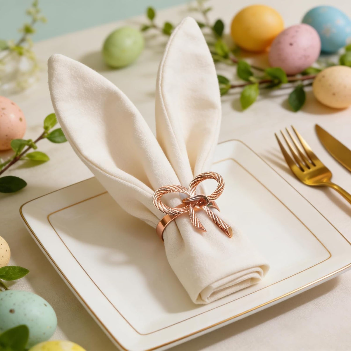 Rose Gold Bow Napkin Rings Set of 12 for Wedding Party Birthday Holiday Family Dinner Daily Table Decor,Elegant Metal Bow Tie Napkin Ring Holders for Valentine's Day Banquet Decoration
