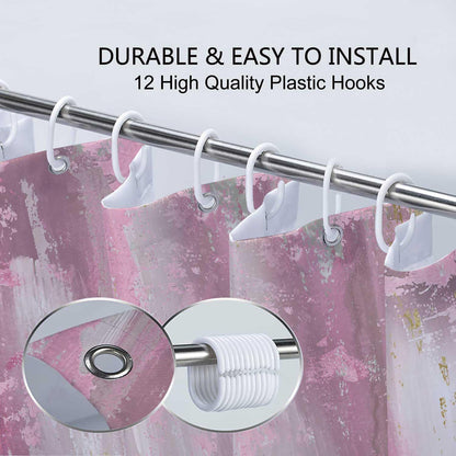 Abstract Pink Gold Shower Curtain, Modern Neutral Marble Boho Ombre Minimalist Chic Art Shower Curtain for Bathroom, Hot Pink Grey Gray Fabric Bathroom Bathtub Curtain with 12 Hooks, 47X64IN