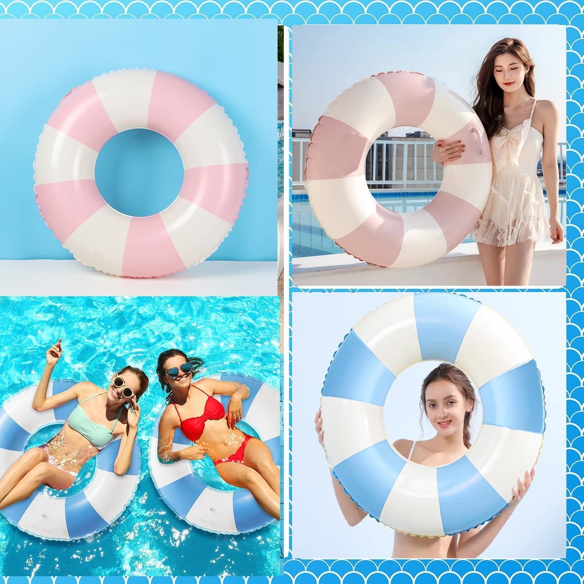 33 inch Inflatable Pool Floats for Adults- 2 Pack Striped Floaties Pool Tubes Swim Rings Inflatable Pool Float for Swimming Pool Party Lake Beach Adults