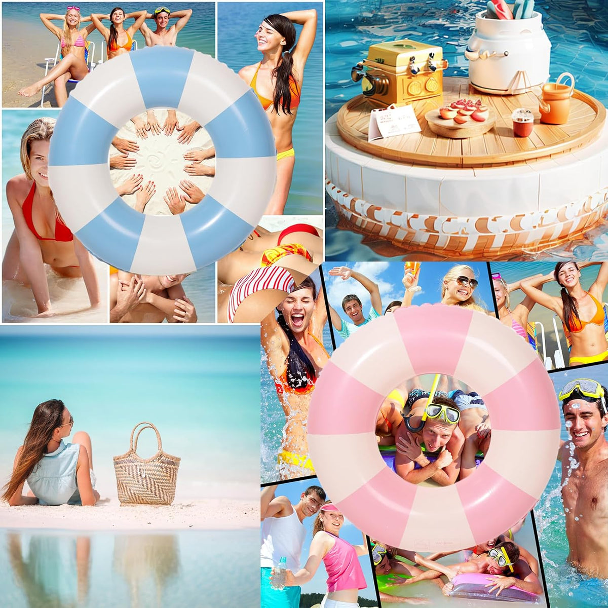 33 inch Inflatable Pool Floats for Adults- 2 Pack Striped Floaties Pool Tubes Swim Rings Inflatable Pool Float for Swimming Pool Party Lake Beach Adults