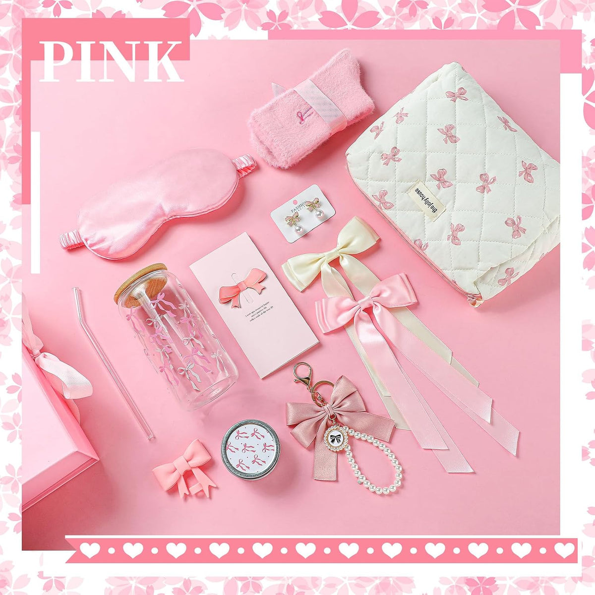 Pink Bow Gift Baskets for Teen Girls, Women Trendy Stuff Coquette Bow Teen Girl Birthday Self Care Box Gift for Her, Sister Friend Women Sweet 16th 18th 21st Box